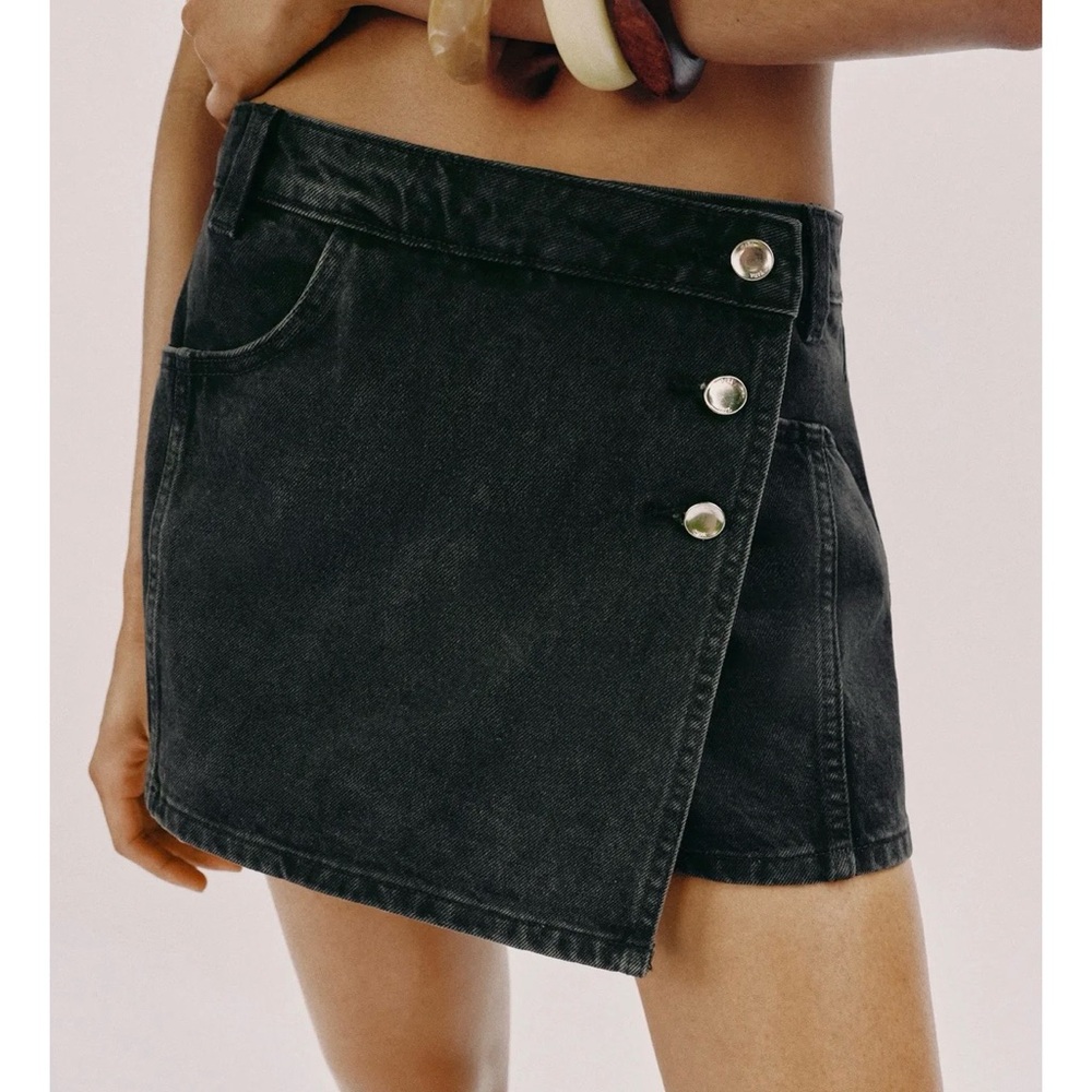 Zara Black Denim Skort NWT